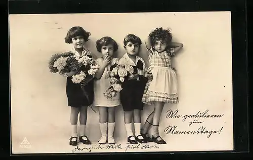 Foto-AK Photochemie Berlin Nr. 5752: Kinder mit Blumen in der Hand