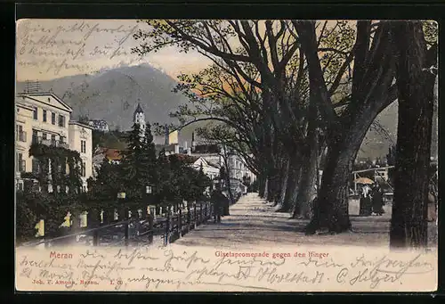 AK Meran, auf der Giselapromenade gegen den Ifinger