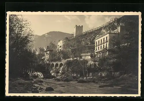 AK Merano, im Flussbett unter der Stadt