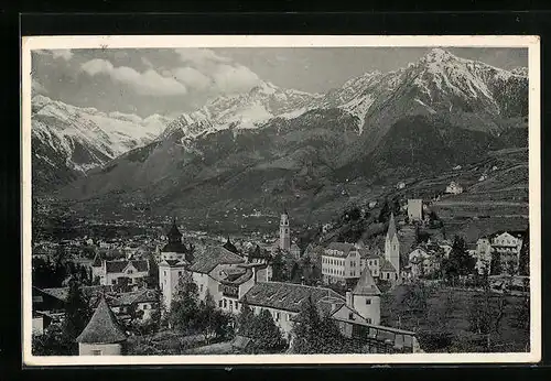 AK Meran, Totalansicht mit Dolomitenblick