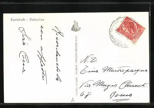 AK Kastelruth, die Kirche vor einem Dolomitenpanorama