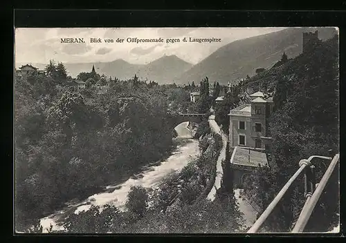 AK Meran, Blick von der Gilfpromenade gegen d. Laugenspitze