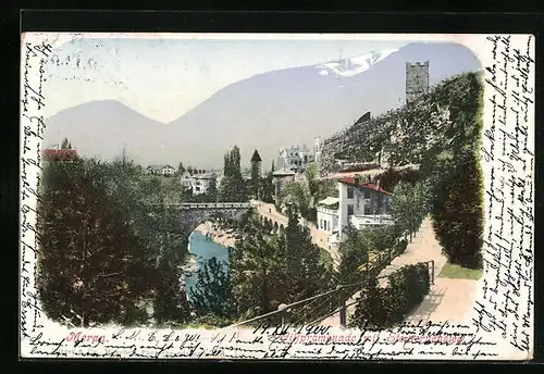 AK Meran, Gilfpromenade mit Steinernem Steg