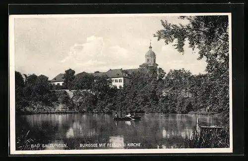 AK Bad Salzungen, Burgsee mit Felsen und Kirche