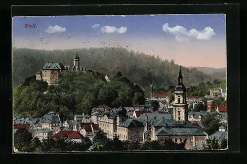 AK Greiz, Generalansicht mit Blick zum Schloss