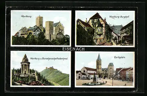 AK Eisenach, die Wartburg, das Burschenschaftsdenkmal, Burghof, der Carlsplatz