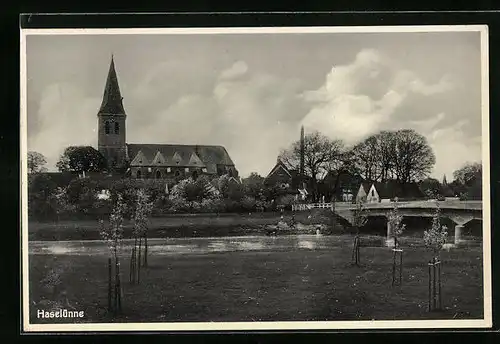 AK Haselünne, an der Brücke mit Blick zur Kirche