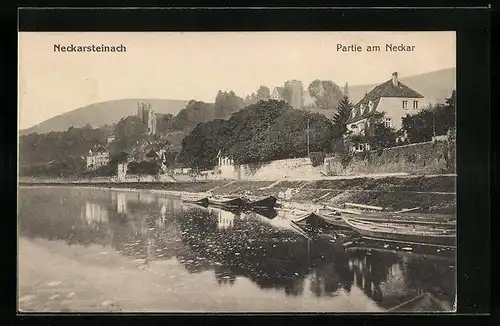 AK Neckarsteinach, Boote am Neckarufer