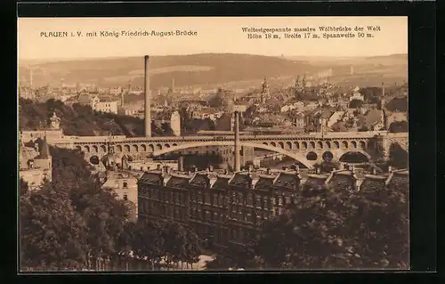 AK Plauen i. V., Stadttotale mit der König-Friedrich-August-Brücke