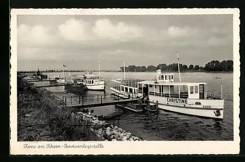 AK Zons am Rhein, Bootsanlegestelle des Ausflugsdampfers Christine