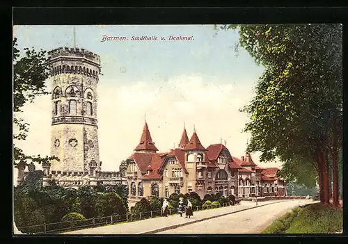 AK Barmen, Stadthalle und Denkmal