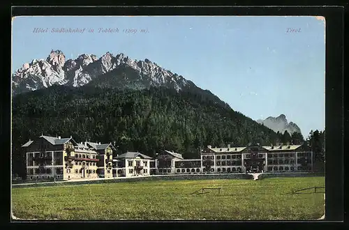 AK Toblach, Blick auf das Hotel Südbahnhof