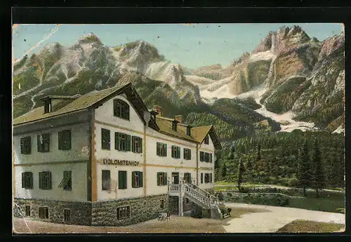 AK Sextental, Hotel Dolomitenhof, Fischleinboden und Schusterspitze