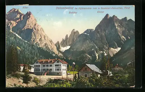 AK Sexten, am Dolomitenhof, Blick auf Elfer, Zwölfer und Einser