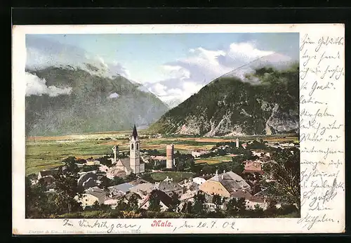 AK Mals, Generalaansicht mit Gebirgsblick