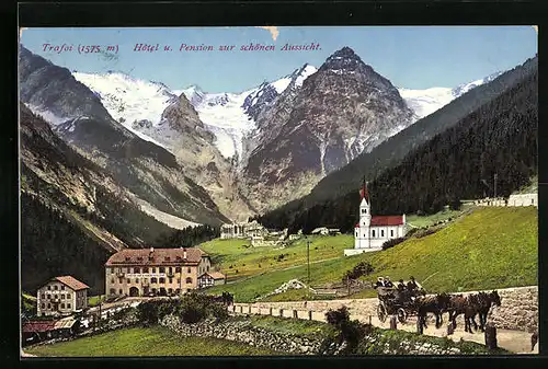 AK Trafoi, Hotel und Pension zur schönen Aussicht mit Pferdewagen