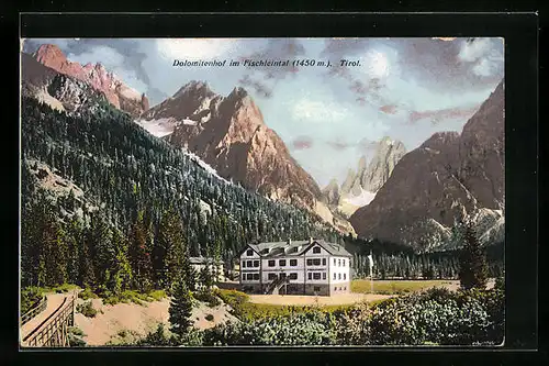 AK Sexten, Hotel Dolomitenhof im Fischleintal