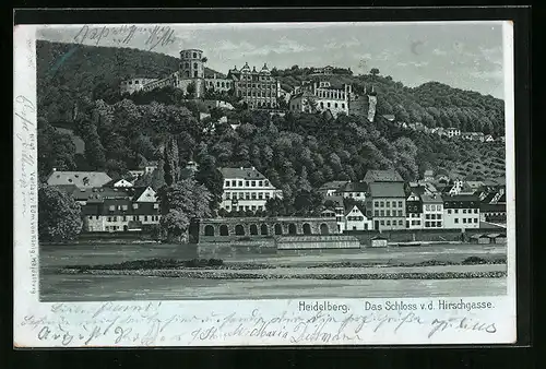 Mondschein-Lithographie Heidelberg, Das Schloss v. d. Strasse Hirschgasse