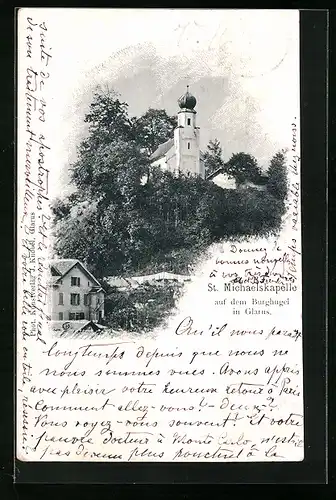 AK Glarus, St. Michaelskapelle auf dem Burghügel