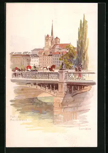 Lithographie Genève, Pont du Mont-blanc