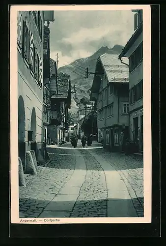 AK Andermatt, Dorfpartie mit Bergen