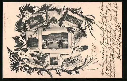 AK Stein am Rhein, Uferpartie mit Brücke, Kloster St. Georgen, Rathaus