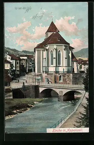 AK Appenzell, Kirche mit Brücke