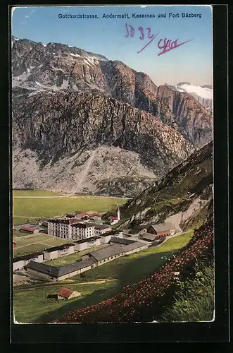 AK Andermatt /Gotthardstrasse, Kasernen und Fort Bäzberg