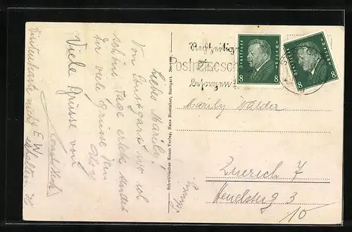 AK Stuttgart, Tagblatt-Turmhaus und Cafe an der Eberhardstrasse mit Strassenbahn