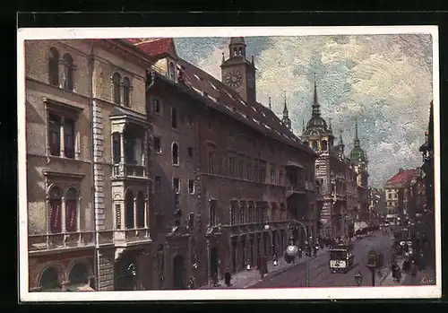 AK Graz, Landhaus und Strasse Herrengasse mit Strassenbahn