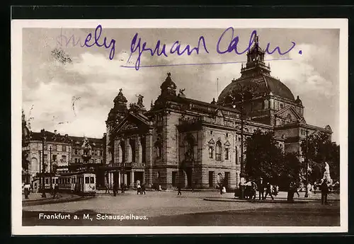 AK Frankfurt a. M., Schauspielhaus mit Strassenbahn