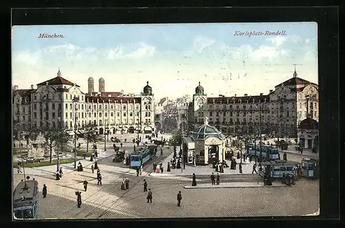 AK München, Karlsplatz-Rondell mit Strassenbahn