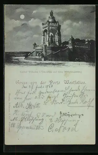 Mondschein-AK Porta Westfalica, Kaiser Wilhelm I. Denkmal auf dem Wittekindsberg