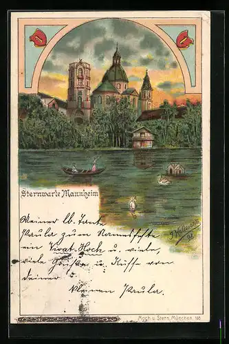 Lithographie Mannheim, an der Sternwarte