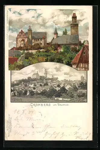Künstler-AK Carl Münch: Cronberg im Taunus, Generalansicht, an der Burg