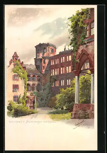 Künstler-AK Otto Hammel: Heidelberg, Partie auf dem Schlosshof