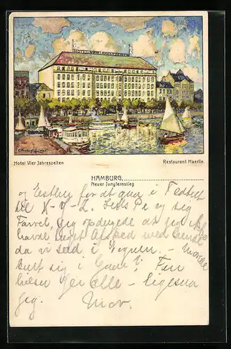 Künstler-AK Hamburg-Neustadt, Restaurant Haerlin, Hotel Vier Jahreszeiten