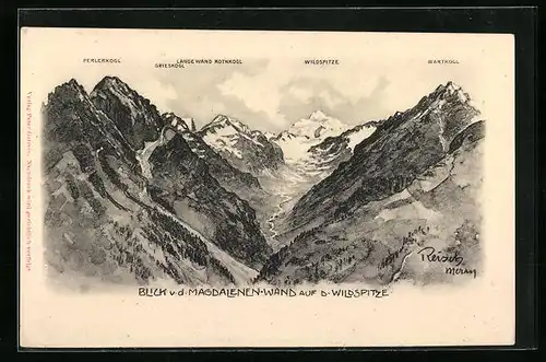 Künstler-AK F.A.C.M. Reisch: Blick v. d. Magdalenen-Wand auf die Wildspitze
