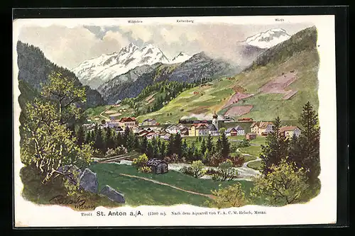 Künstler-AK F.A.C.M. Reisch: St. Anton a. A., Panorama