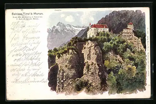 Künstler-AK F.A.C.M. Reisch: Meran, Blick zum Schloss Tirol