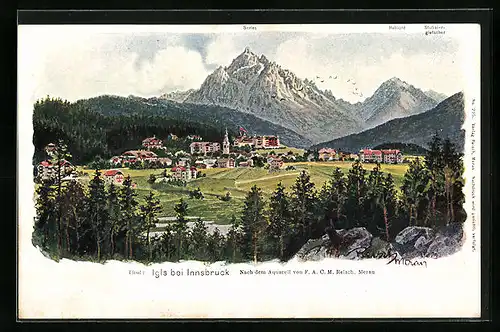 Künstler-AK F.A.C.M. Reisch: Igls bei Innbruck, Panorama