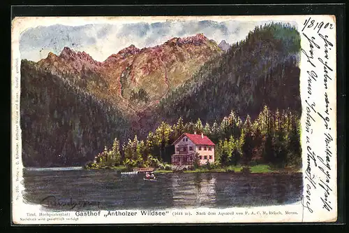 Künstler-AK F.A.C.M. Reisch: Gasthof Antholzer Wildsee