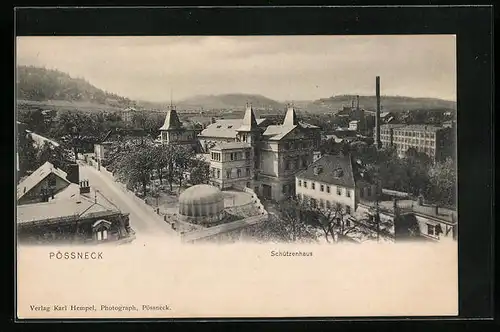 AK Pössneck, Strassenpartie und Gasthof Schützenhaus