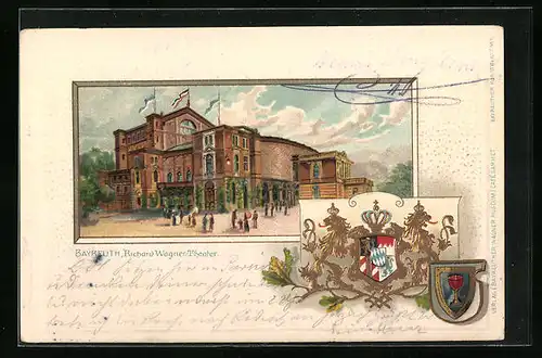 Passepartout-Lithographie Bayreuth, Richard Wagner-Theater, Wappen