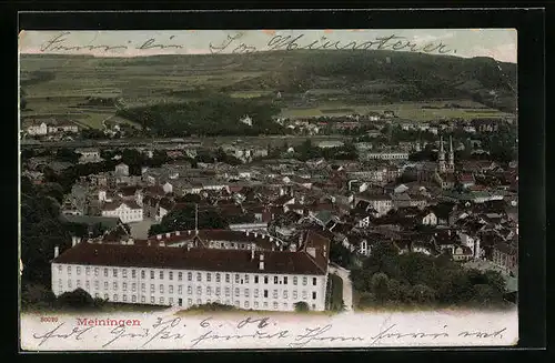 Lithographie Meiningen, Generalansicht der Stadt