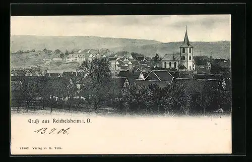 AK Reichelsheim i. O., Generalansicht mit der Kirche