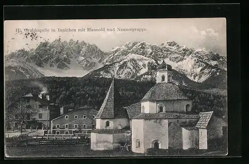AK Innichen, Hl. Grabkapelle mit Haunold und Neunergruppe