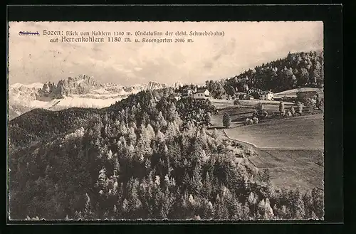 AK Bozen, Blick von Kohlern auf Herrenkohlern und Rosengarten