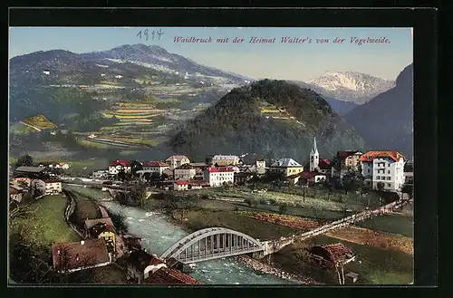 AK Waidbruck, Panorama mit Flussbrücke