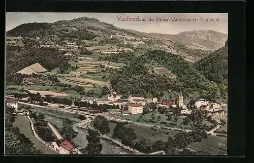 AK Waidbruck, Panorama vom Berg aus gesehen